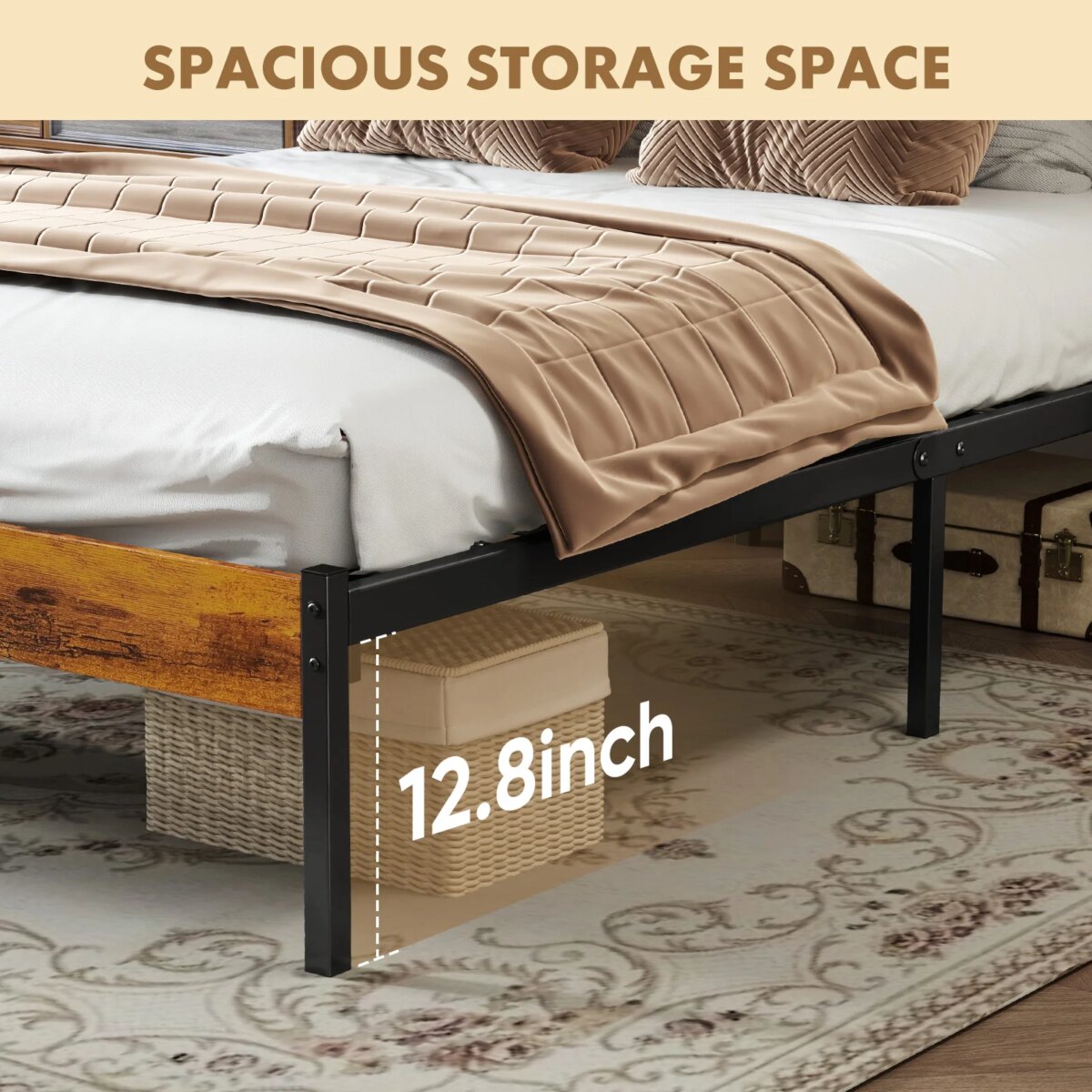 Industrial Style Metal Bed Frame with Under Bed Storage - Image 4
