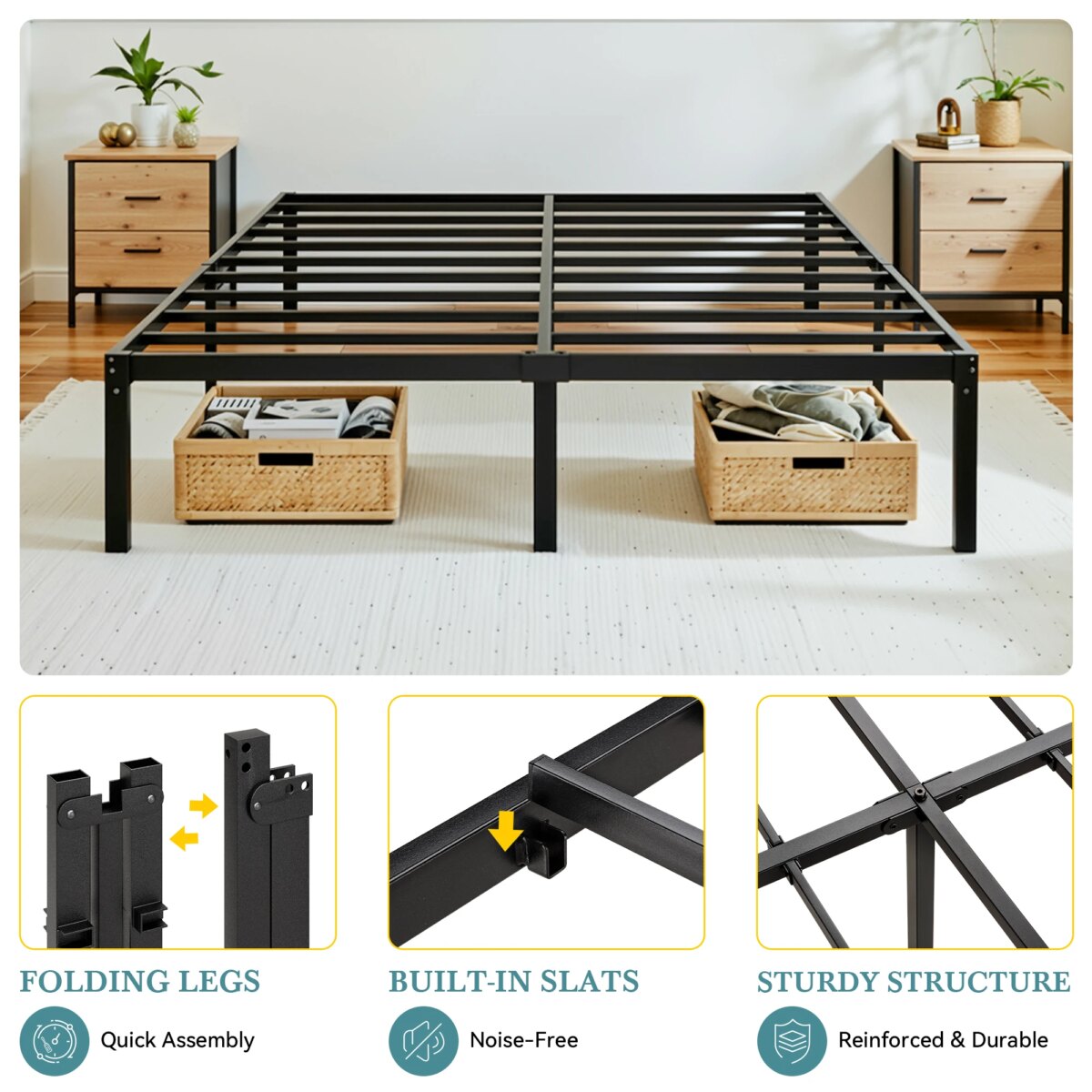 Minimalist Metal Bed Frame for Twin, Full, Queen & King Mattresses - Image 5