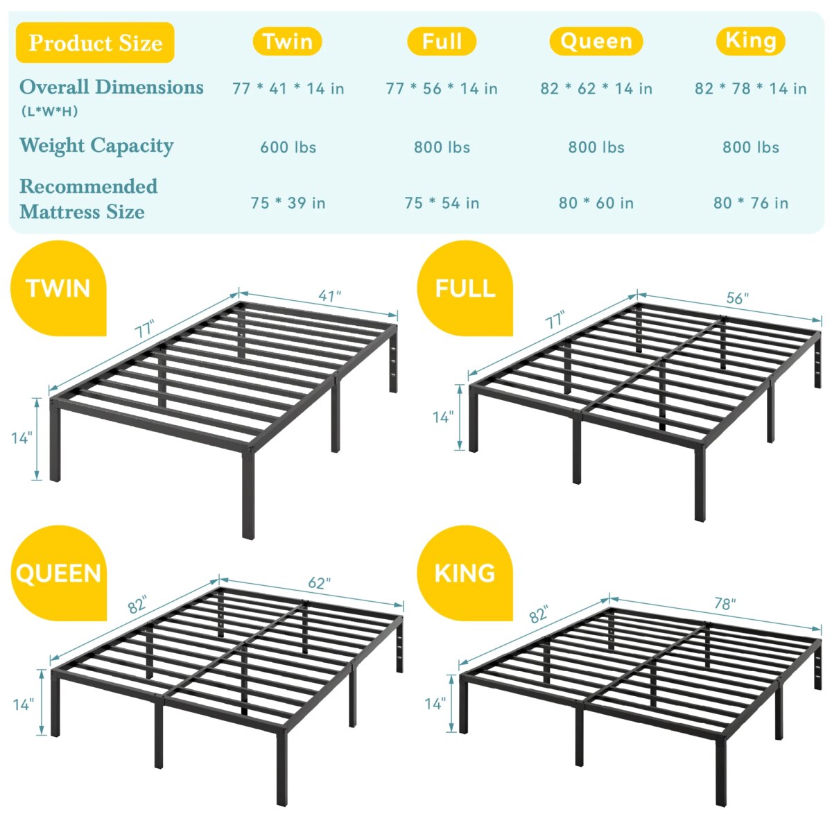 Minimalist Metal Bed Frame for Twin, Full, Queen & King Mattresses - Image 3