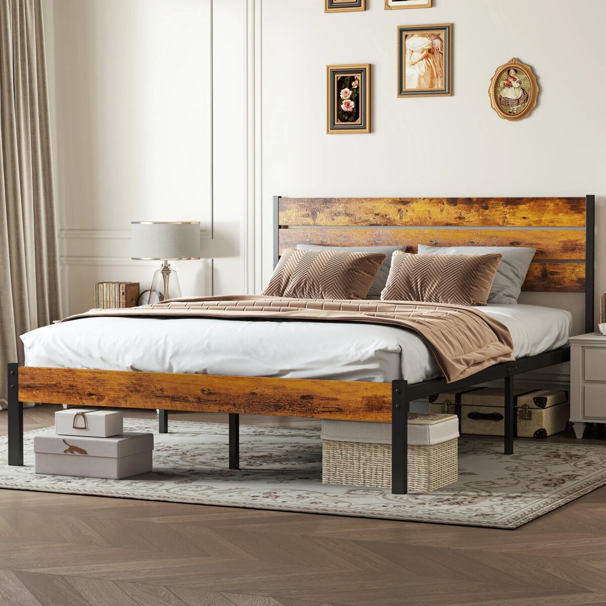 Modern Industrial Platform Bed Frame No Box Spring Needed - Image 2