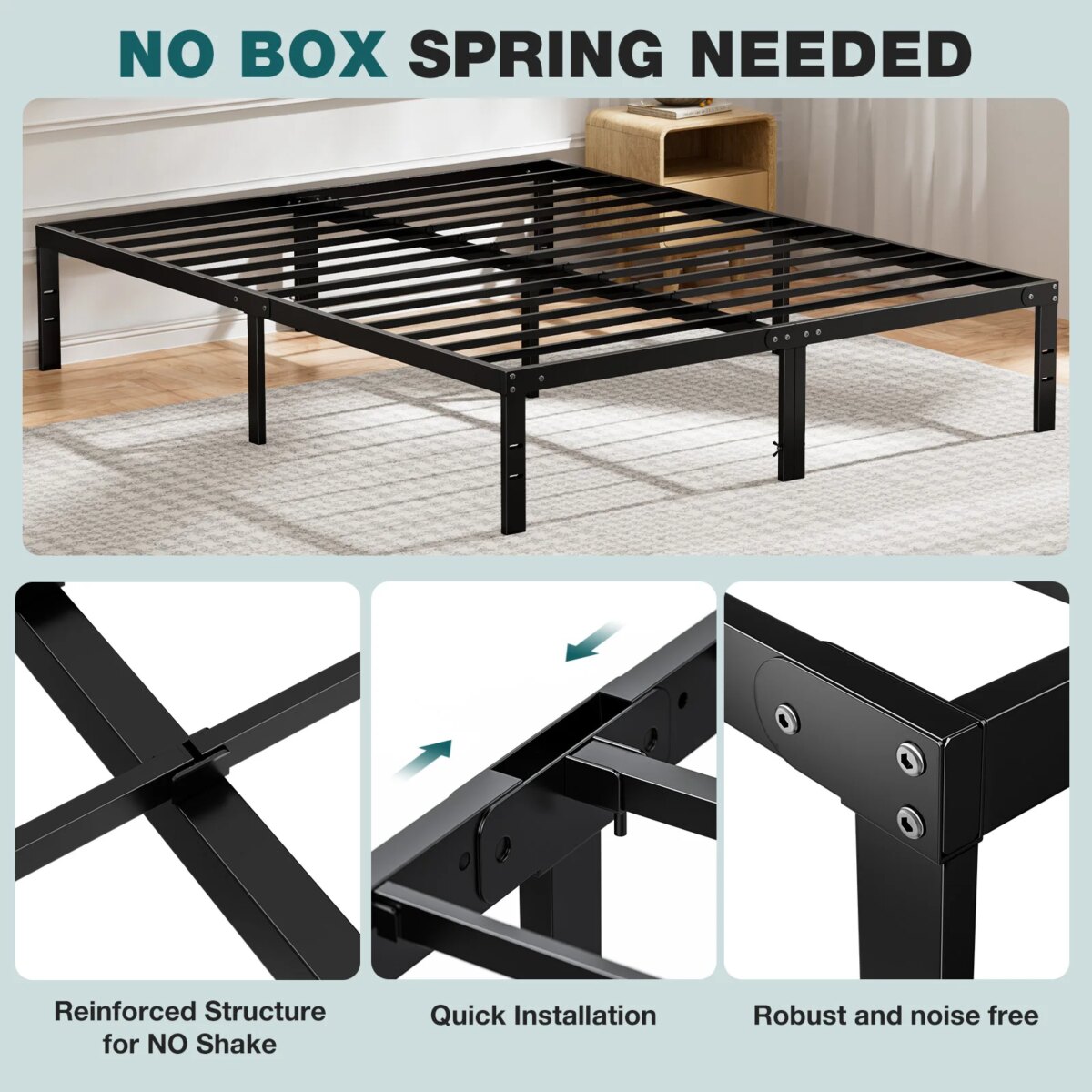 Durable JHK Bed Frame for Twin, Full, Queen & King Sizes - Image 3