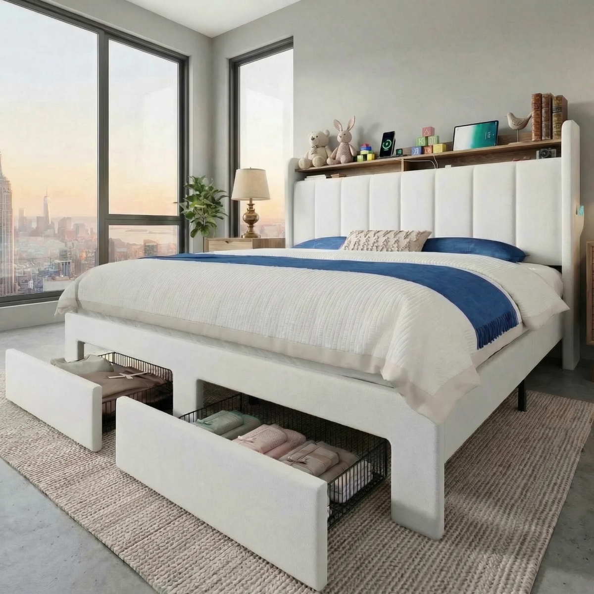 Luxury Platform Bed Frame with Storage Shelves and USB Charging Ports - Image 3