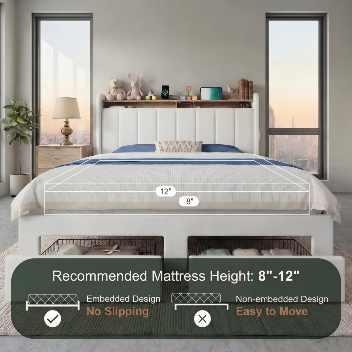 Luxury Platform Bed Frame with Storage Shelves and USB Charging Ports - Image 5