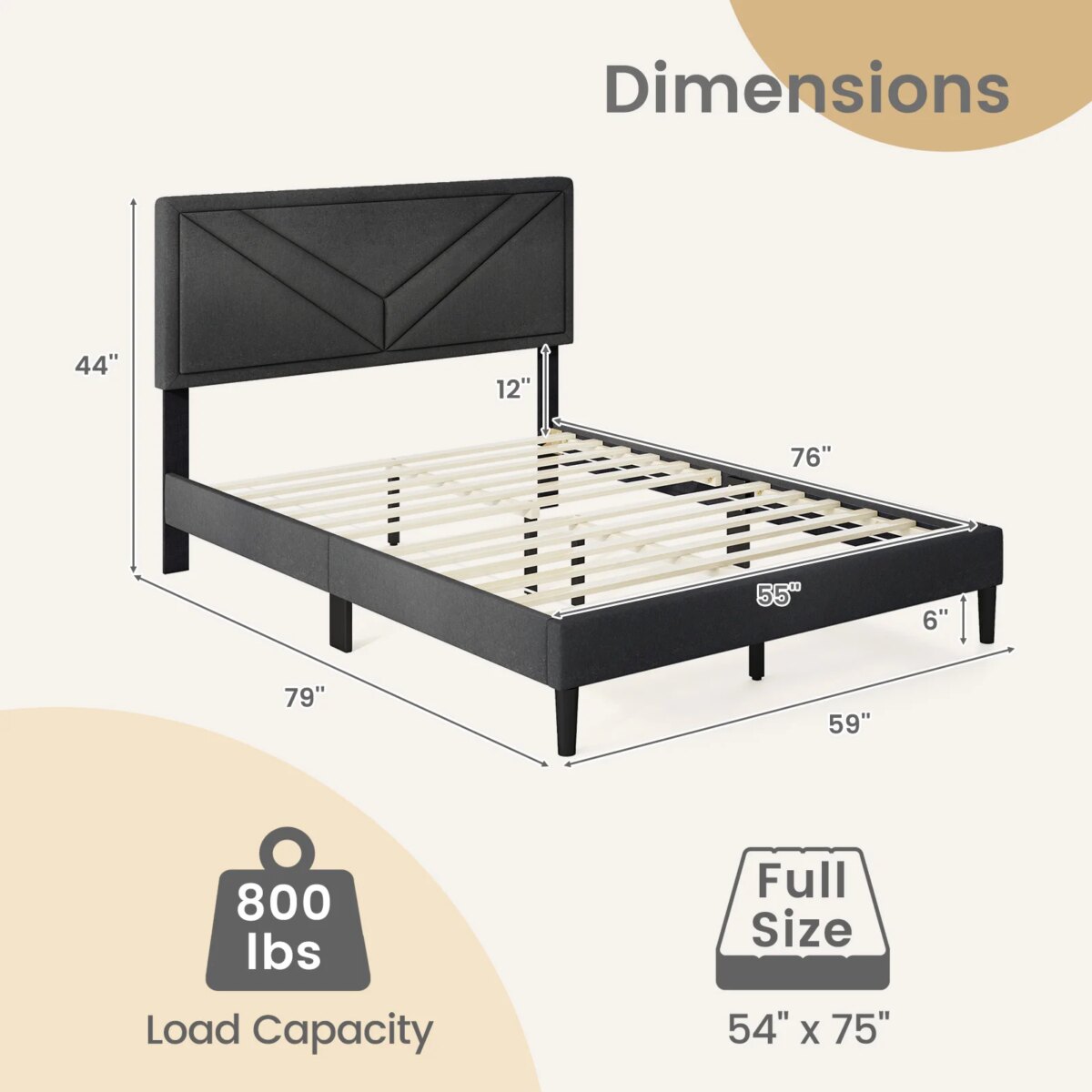 Modern Platform Bed Frame with Wooden Slats and Soft Padded Headboard - Image 5