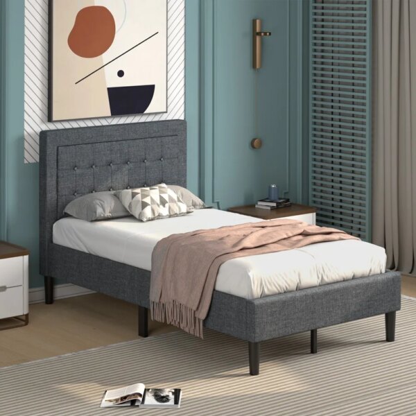Modern Twin Size Mattress Foundation with Soft Padded Headboard