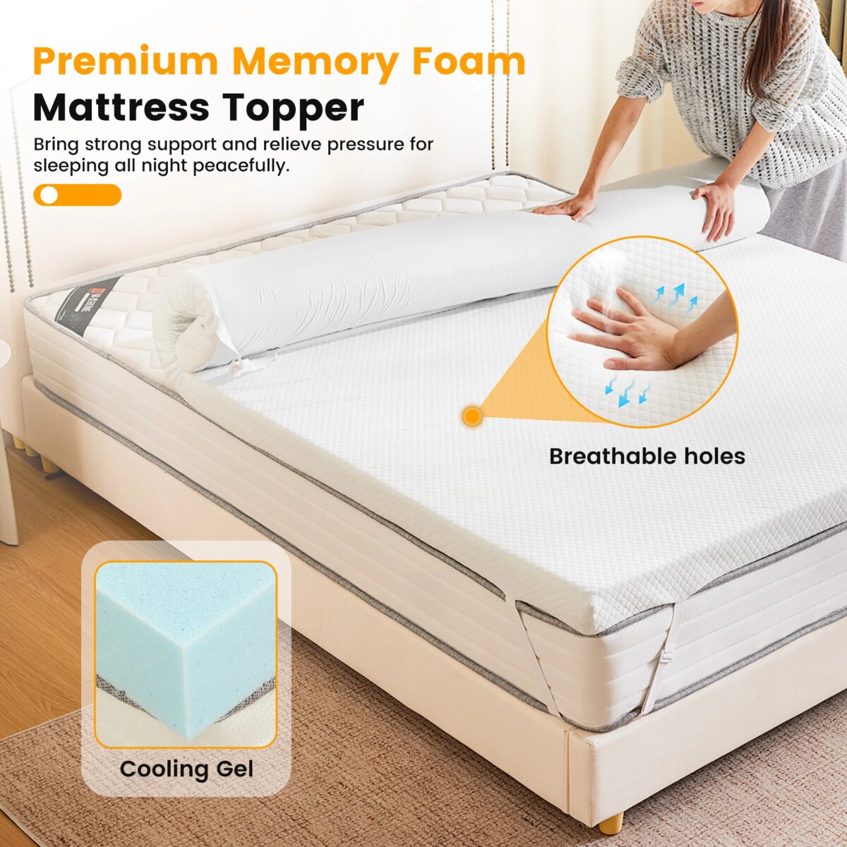 High-Density Gel Memory Foam Mattress Topper for Ultimate Sleeping Comfort - Image 6