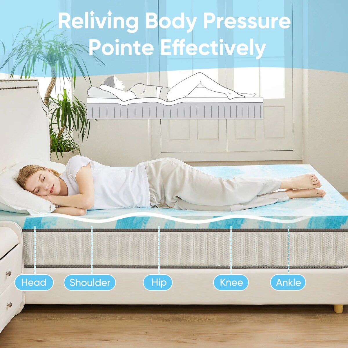 Luxury Soft Memory Foam Bed Topper with Gel Cooling Layer & Pressure Relief - Image 3